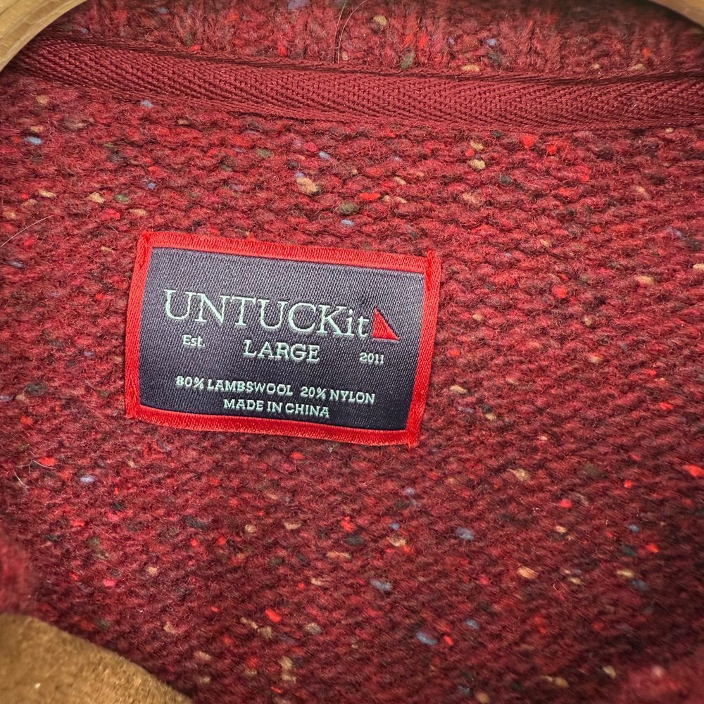 Untuckit Vangone Sweater Mens‎ Large Speckled Cranberry Lambswool Henley Style - Picture 5 of 7